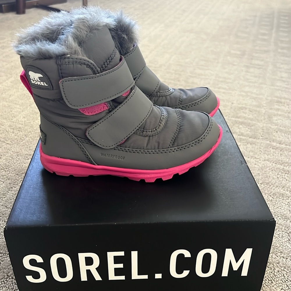 Sorel Children’s Whitney Strap Waterproof Boot - Quarry, Ultra Pink
